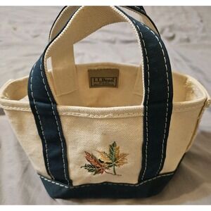 Vintage LL BEAN Mini Micro Canvas Tote 6" Made USA RARE Embroidered Handbag